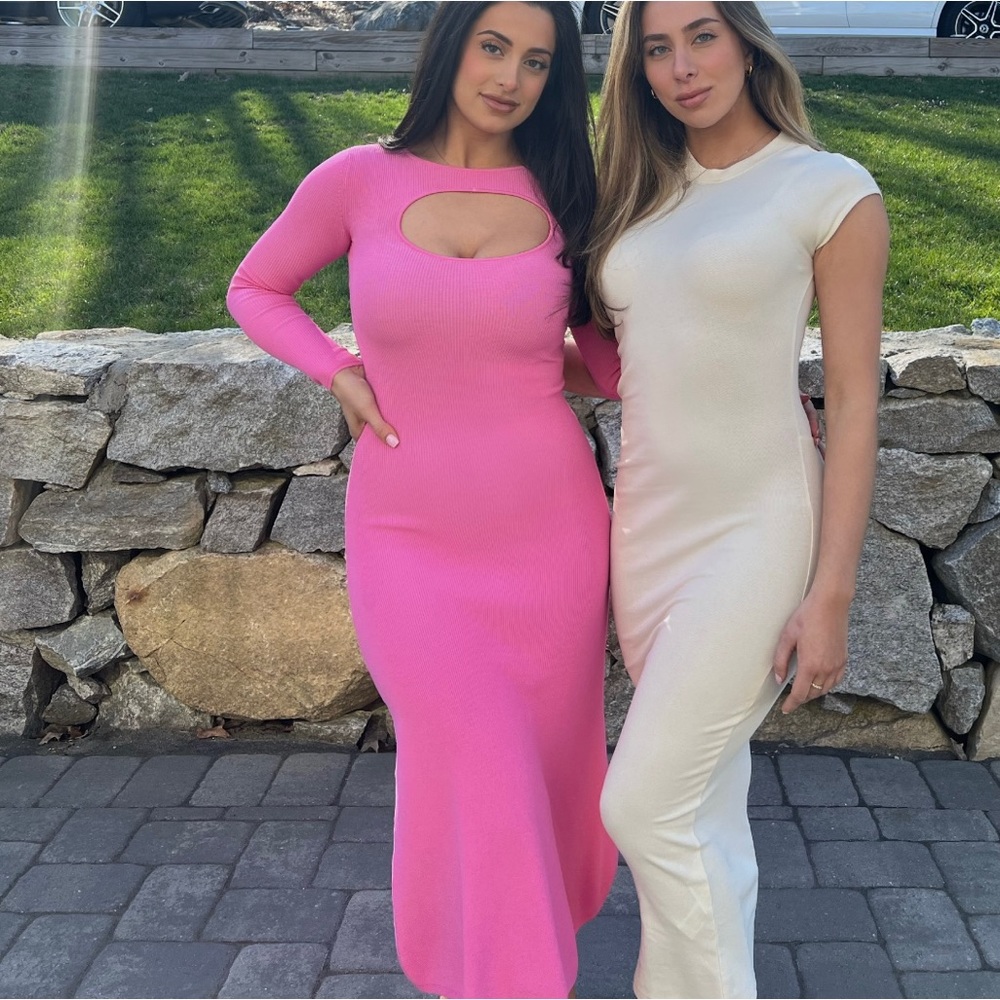 Zara Cut Out Rib Knit Fit & Flare Maxi Dress Round Neck